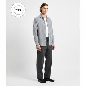 Vince Classic Fit Checker Cotton Blend Buttons Long Sleeve Shirt Blue Gray Men M